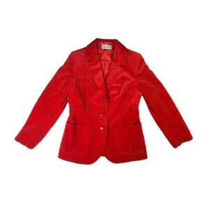 Colebrook Brown's of Bermuda Red Velvet Blazer Jacket Women's 14 Vtg Elegant